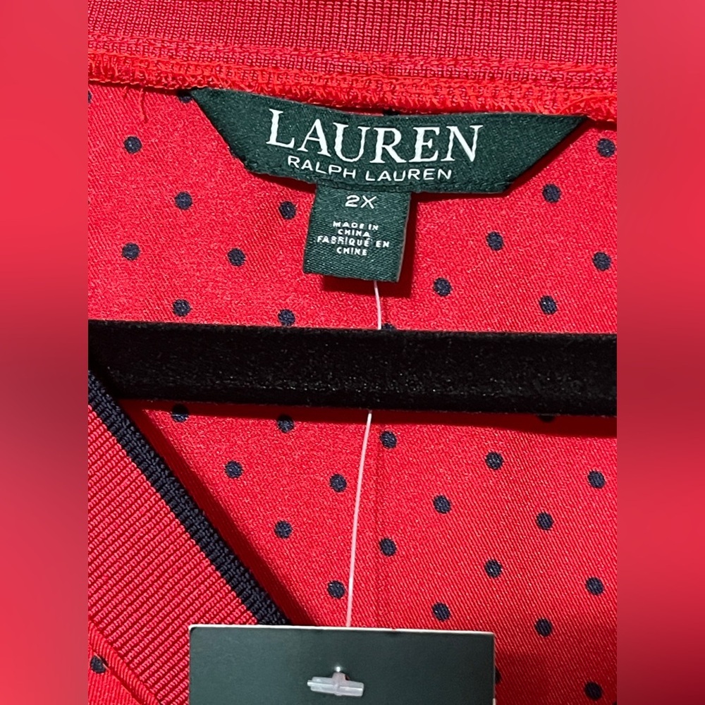 Lauren Ralph Lauren Polka Dot Silky Top Pullover Red Navy Womens Plus Size 2X - Picture 4 of 8